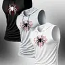 Men's Summer Casual Hooded Tank Top Set, Spider Icon Print, Fashionable Daily Wear, Essential for Outdoor Activities and Fitness, Sleeveless Workout, Sleeveless Sports Tops, Sleeveless Sports Vest, Sleeveless Sporty Design