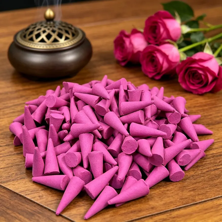 21/61/131/231Pcs Extended rose Oil Cones rose fragrance Cones - 15-Minute Burn Time, Artificial Wood Summer Scent for Home, Camping, Patio, Pool & Outdoor Activities - Air Purifying Relax, Holiday Decor