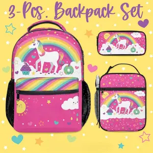 Unicorn Rainbow Backpack Lunch Bag Pen Case Set - Back-to-School Season Colorful Shoulder Bag - Girls' School Supplies Gift