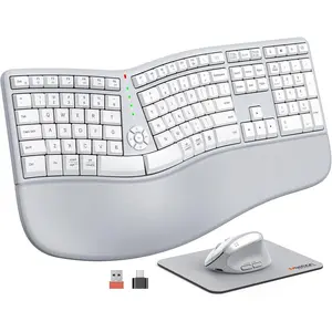 Keyboard and ,  Keyboard with Vertical , Split Curved Keyboard with Wrist Rest,  Typing Full Size for Windows//PC/Laptop, Gray