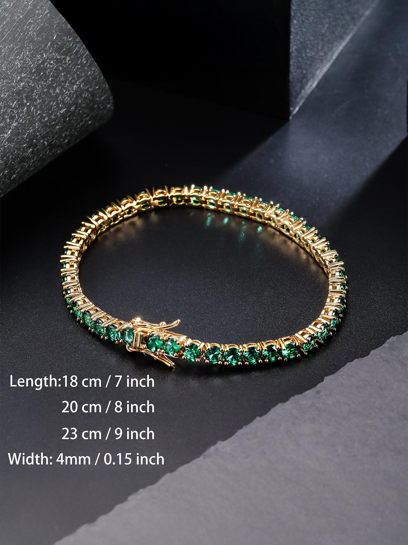 1pc ICED CHICS green zircon bracelet, hip-hop style, suitable for daily wear, gift, 4mm single-row tennis chain