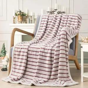 Striped Flannel Throw Blanket, Ultra Soft Lightweight Cozy Blanket for Couch Bed Office, Machine Washable, All-Season Plush Warm, 2 Sizes Twin Throw & Queen