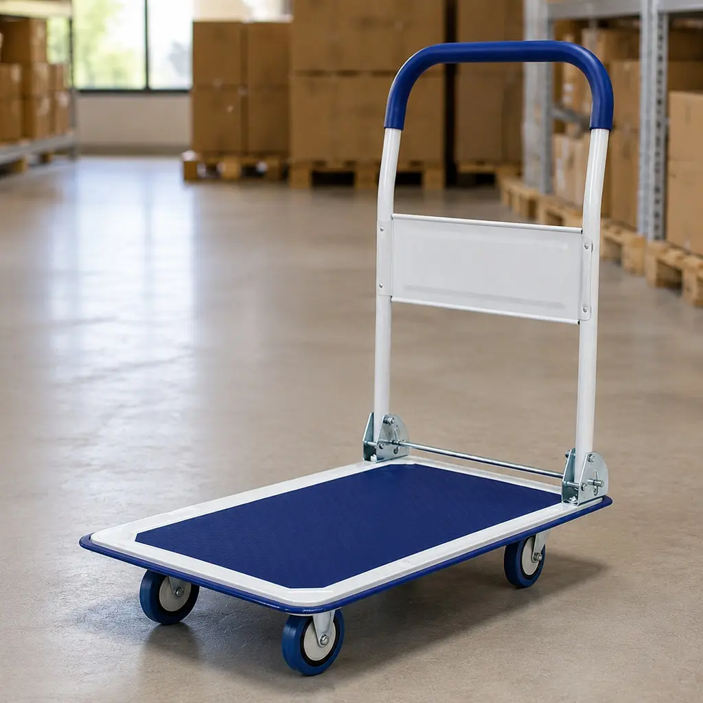 ARCH Heavy Duty Folding Steel Platform Truck Hand Cart Dolly - 660 lbs Capacity, 24x35.8 in Deck, Rubber Wheels, 24.00Wx35.80Dx34.30H in, Blue, Versatile Use for Warehouse Transport & Home/Office Moving