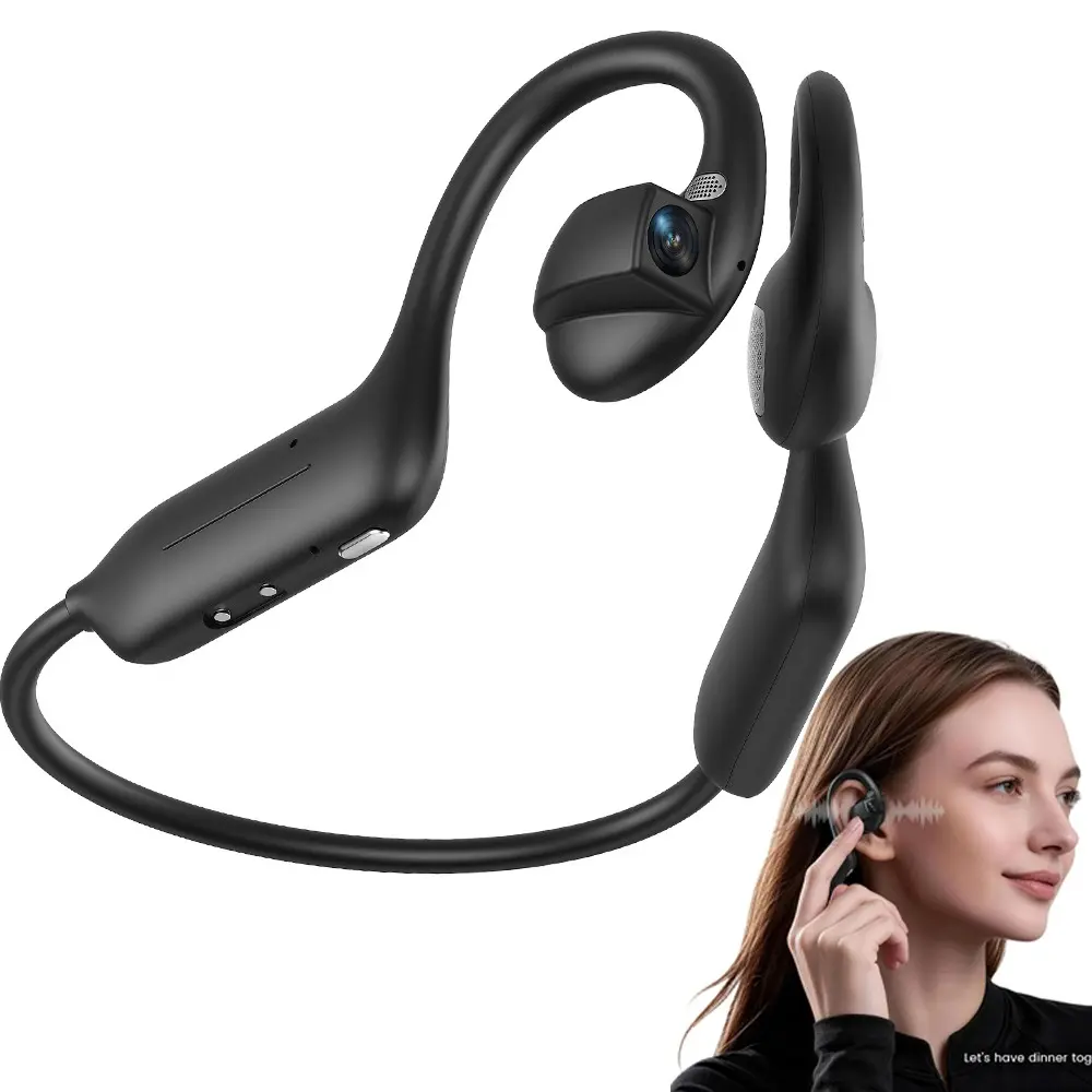 Smart AI Earphones with 8MP Camera，Wireless Headphones with  POV Camera, Open-Ear Earbuds, Photo&Video Shooting, Audio Recording, Hands-free Call,AI Real Time Translation ,8GB Memory, 10 Hours Music Time , Free APP