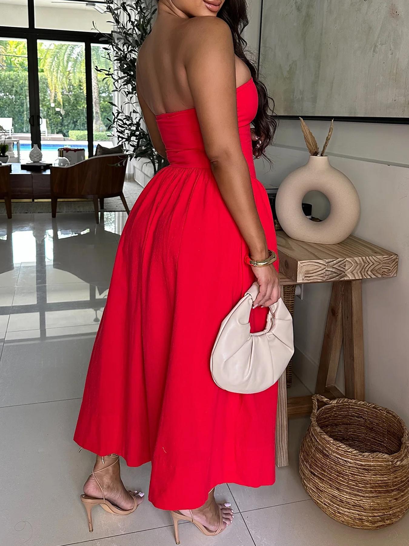 Women's Solid Color Tube Dress, Casual Strapless Dress for Summer, Women's Clothing for Daily Wear, Womenswear