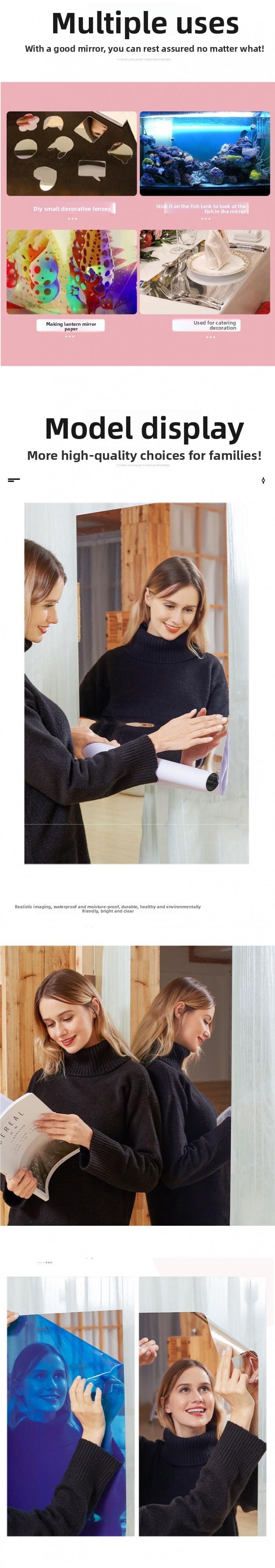 Self-Adhesive Soft Mirror Wall Sticker HD Mirror Surface Paper, Full Length Dress Mirror for Bedroom, Safe Explosion-Proof Mirror Film, Punch-Free Home Wall Decor Mirror Sticker, Cuttable and Easy to Use girl room accessories