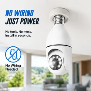 Bulb Security Camera 360 Panoramic View WiFi Wireless Home Security Cam Two Way Audio Talk AI Human Detection 24H Loop Record TF Cloud Storage For Living Room Corridor