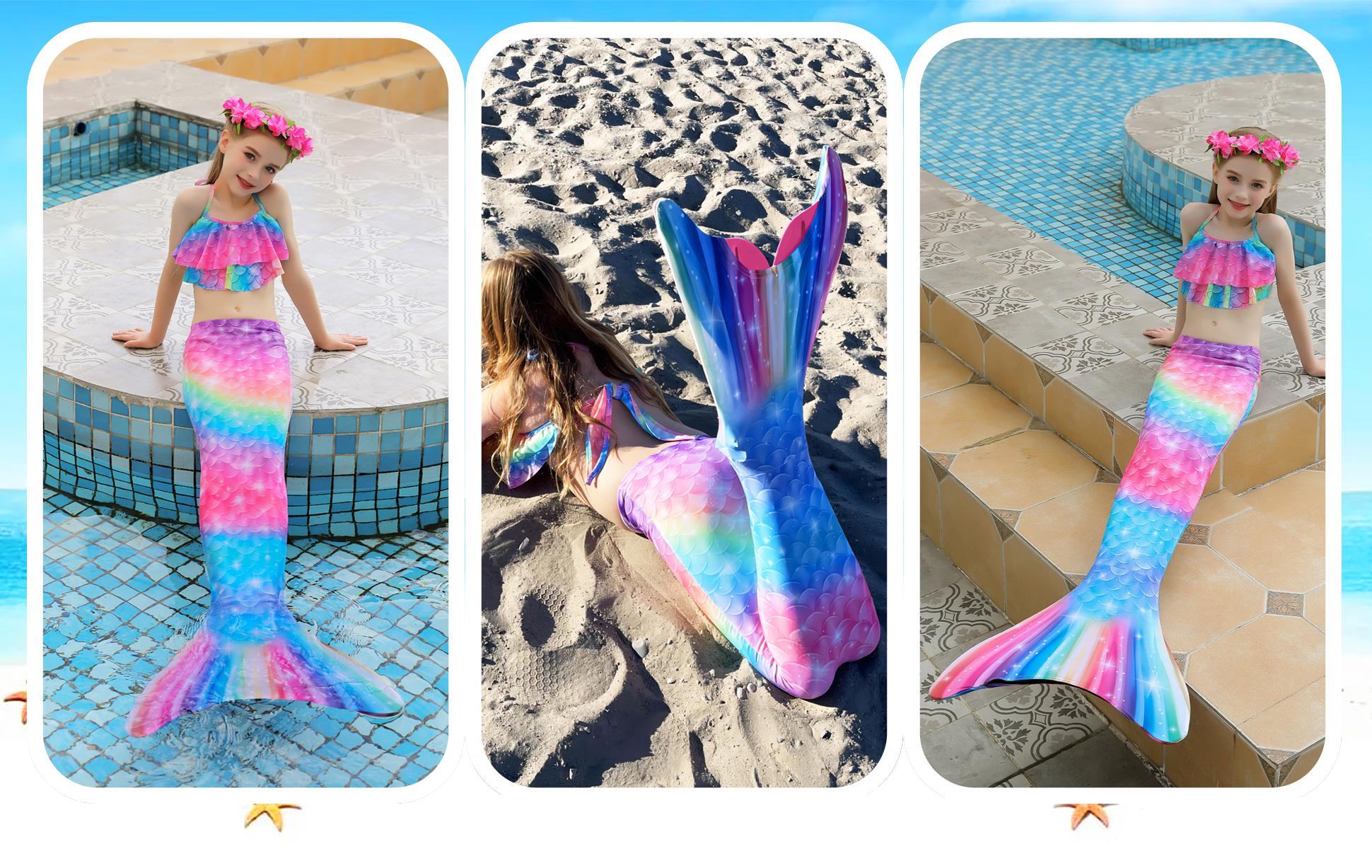 Girls Mermaid Bikini Swimsuit 3 Piece Set Princess Bathing Suit  Summer Beach Wear(HEIXAIN-M6)