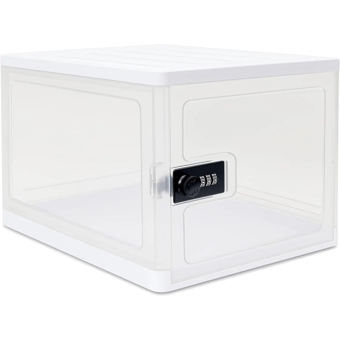 Clear Lockable Storage Box for Food, Tech and Home Safety, Medicine Lock Box for Safe Medication, Lockable Storage Bin, Refrigerator Storage Bins, Tablet Phone Jail Lock Box (Clear)