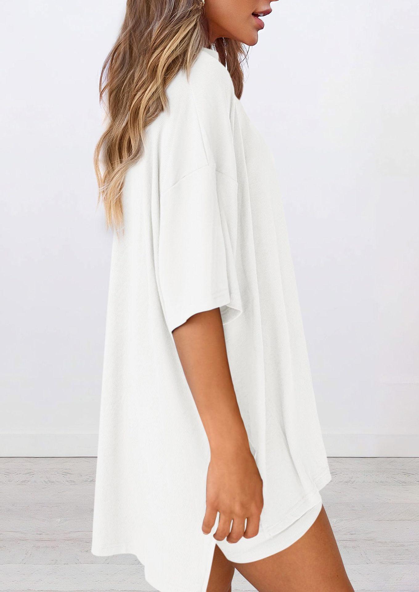 Spring and summer new loose fashion solid color casual short-sleeved shorts two-piece set