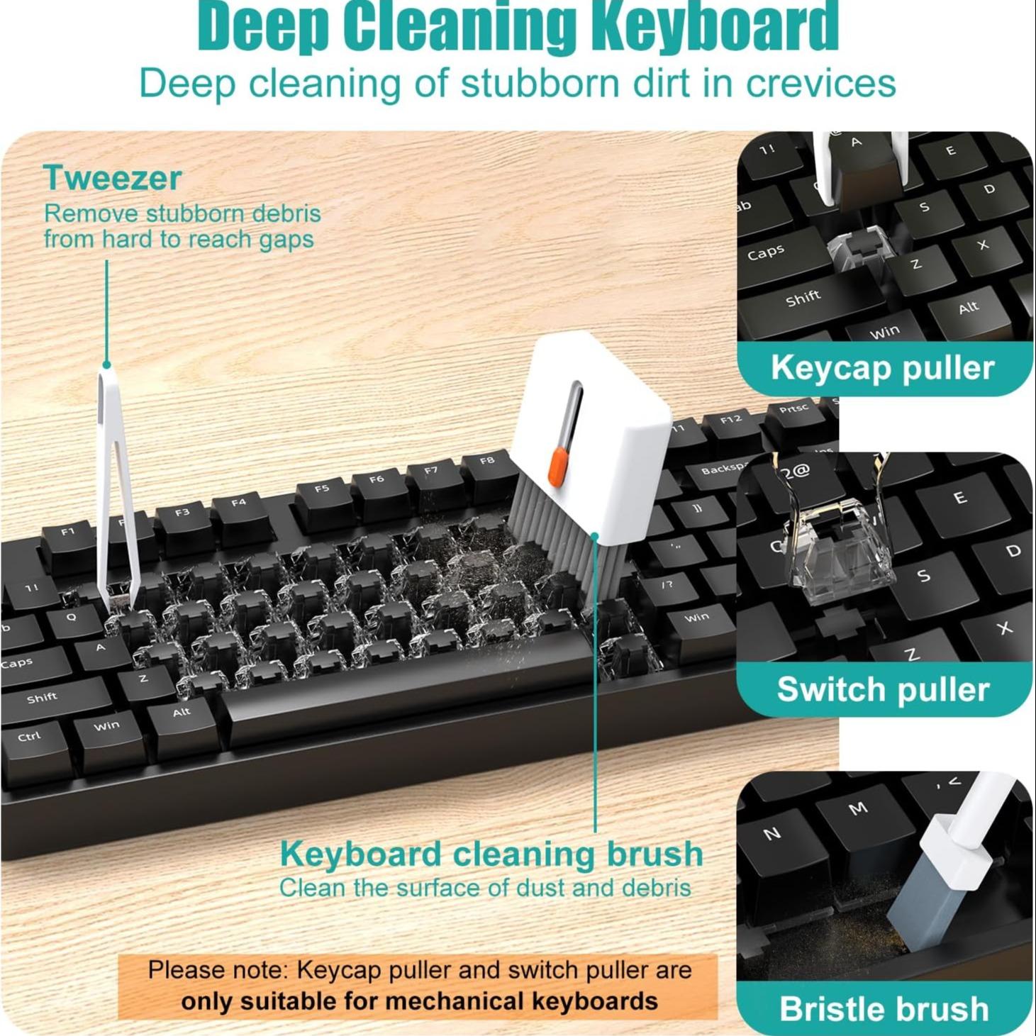 A 32-in-1 keyboard cleaning kit with brush, laptop cleaning kit, mobile phone cleaning tools, speaker cleaner, Cleaner tool set, suitable for headphones, mobile phones, computers, screens, camera lenses, and electronic devices