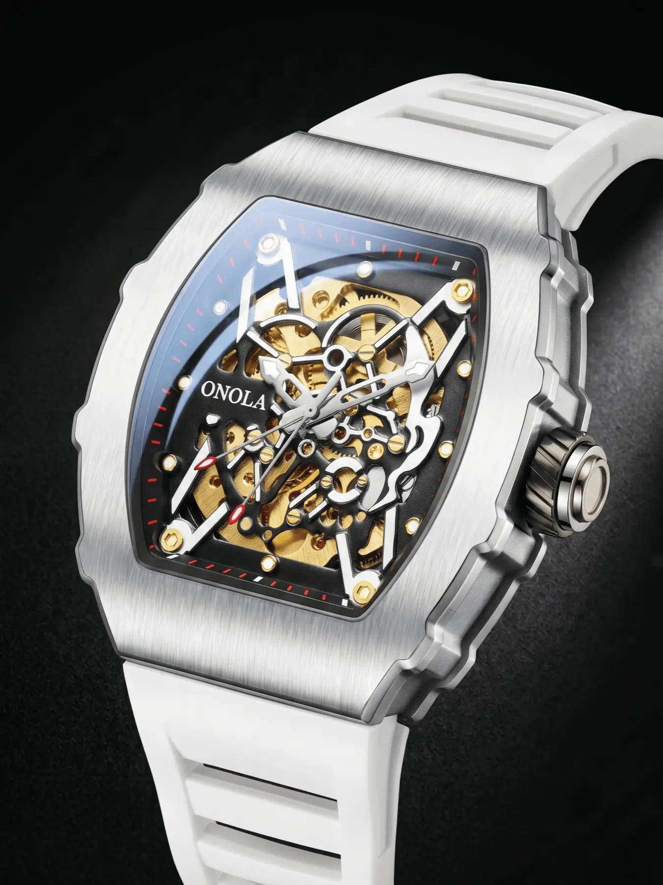 ONOLA Fashion Men Automatic Watch, Luxury Business Wristwatch, Barrel Skeleton Dial Automatic Watch, Fashion Timepiece, Premium Mechanical Watch For Daily Business Casual Watches
