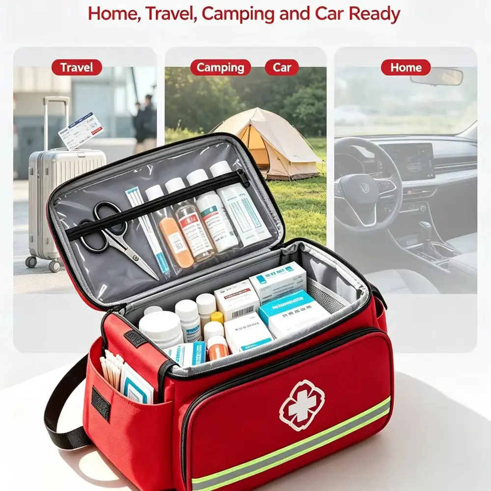 Portable Handheld Medical First Aid Kit, Essential Outdoor Emergency Kit for Camping and Road Trips, Empty Bag Only, Must-Have Travel Gear
