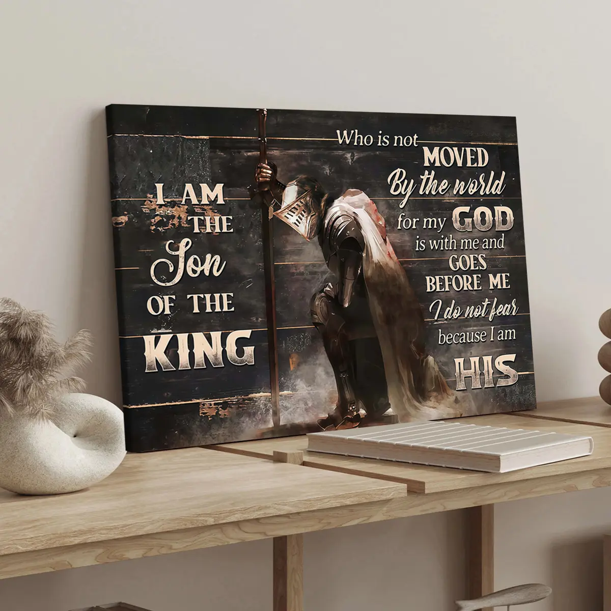 1 Count wooden frame canvas, "King's Faithful Guard: The Posture of Faith with God as Shield" poster, fashionable family poster, exquisite bedroom mural, modern art decoration, suitable for corridor wall decoration, ideal gift, waterproof, printing