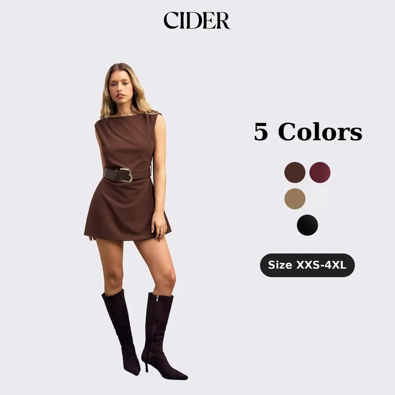 Cider Napoleonic Core Boat Neck Ruched Belted A-line Mini Dress Napoleon
