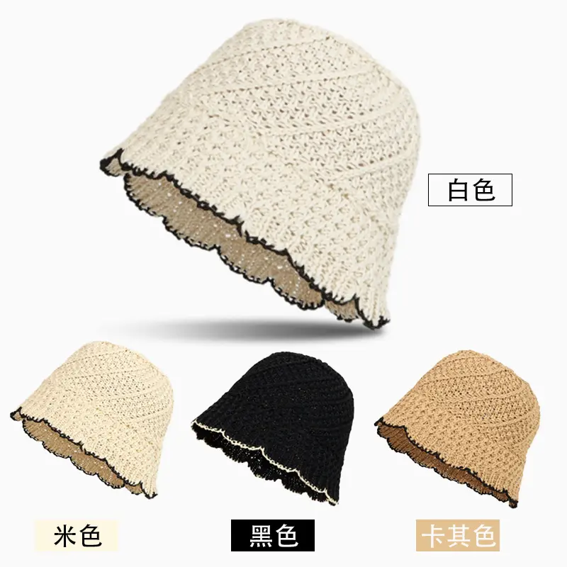 Japanese-style ins handmade woven fisherman hat, customizable breathable bucket hat for women, sun-shading straw hat