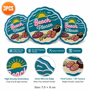 3pcs-bag Summer Beach Please Embroidered Iron On Patch for Jacket Backpack Hat Tote Bag DIY Cute Trendy Accessory for Teens Women