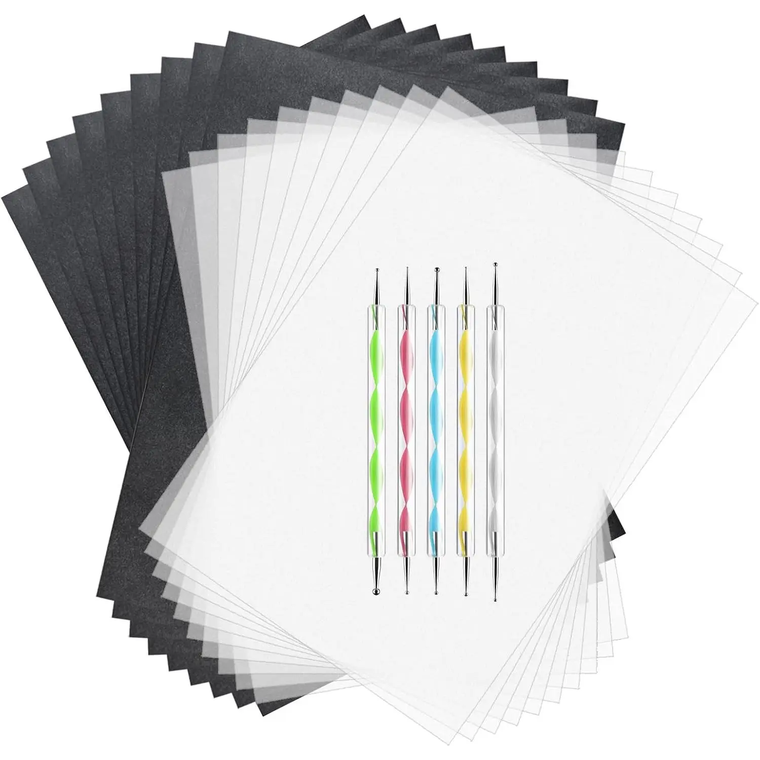 150 Sheets A4 Carbon Transfer Paper with Embossing Stylus Tools, Reusable Black Tracing Copy Paper for Wood and Fabric