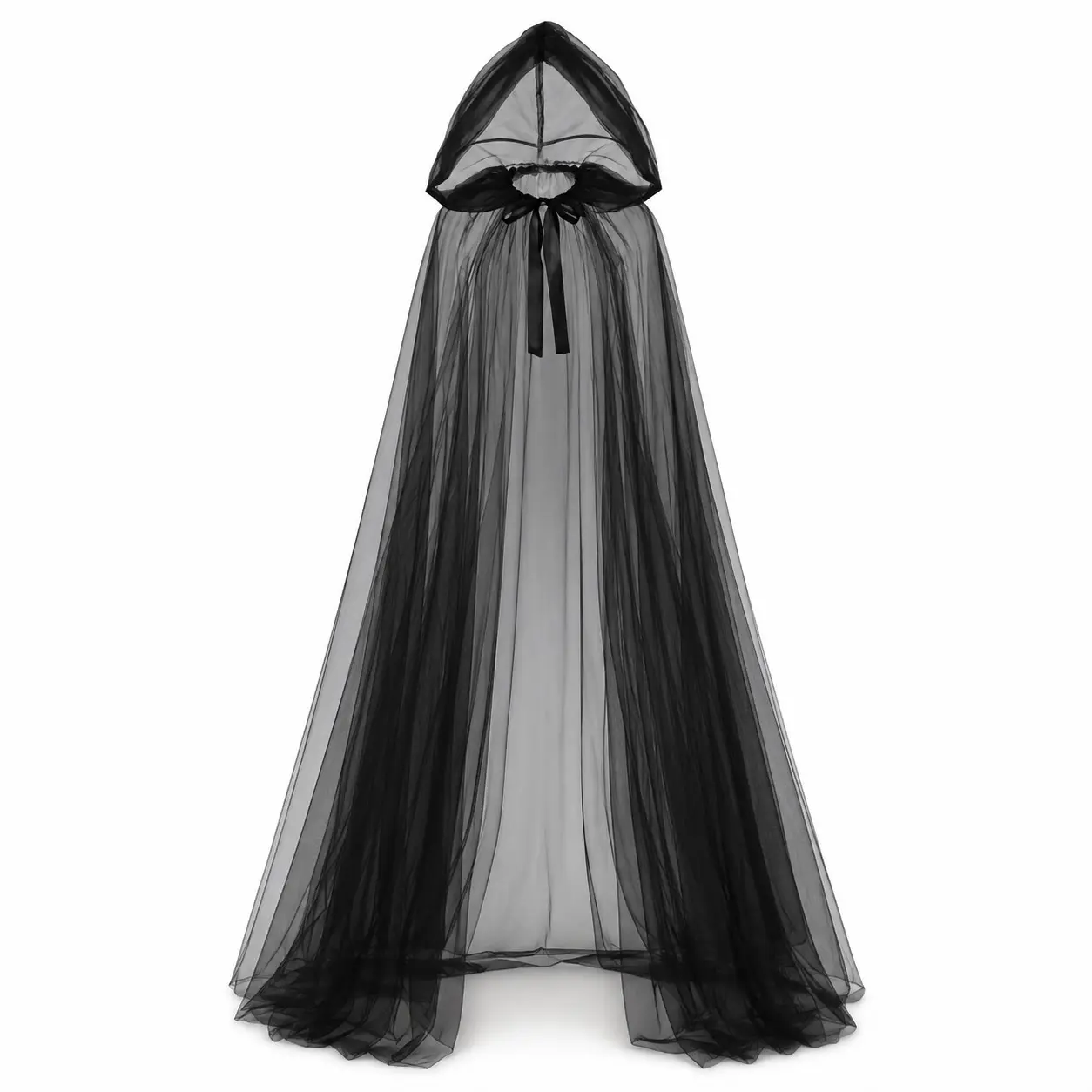Halloween Hooded Cloak Costume for Women Men, Long Mesh Witch Cape Vampire Ghost Costume, Cosplay Party Dress Up Accessories
