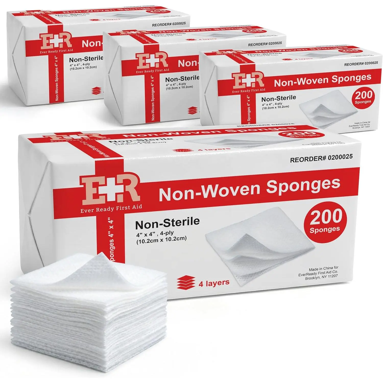 First Aid Non-Woven Sponges, Wound Care, Skin Care, 4" x 4", 4 Ply - 800 Count