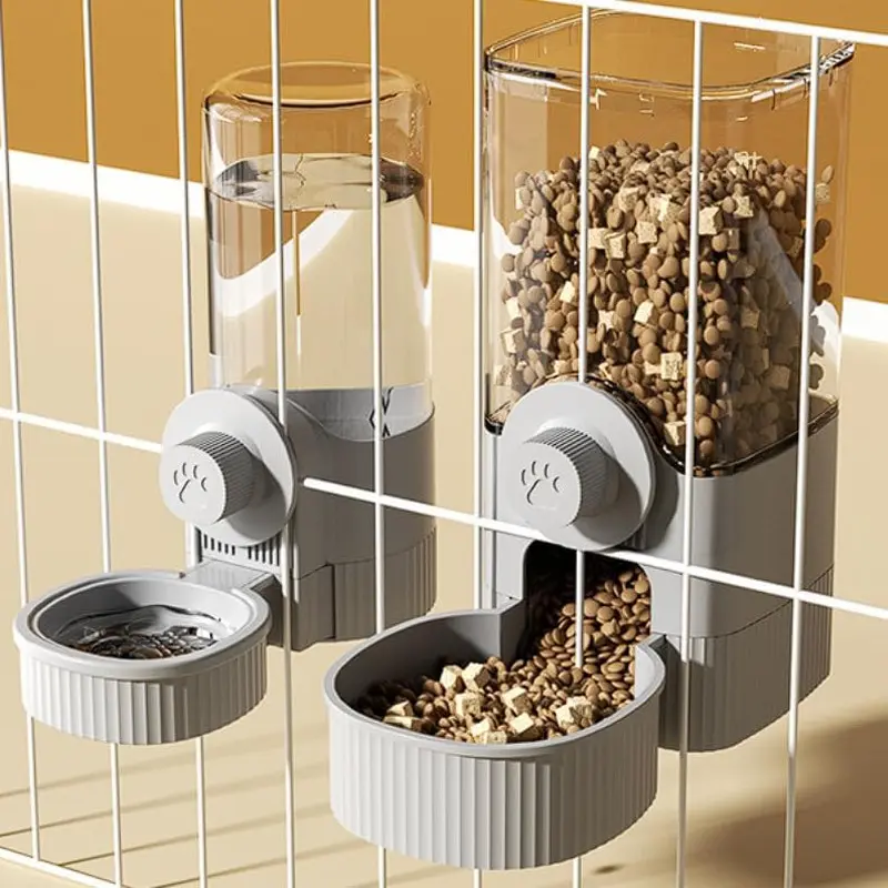 Automatic Pet Feeder and Waterer Set, Hanging Cat and Dog Food and Water Dispenser, Anti-Tip Design, Keeps Fur Clean, Cage Compatible