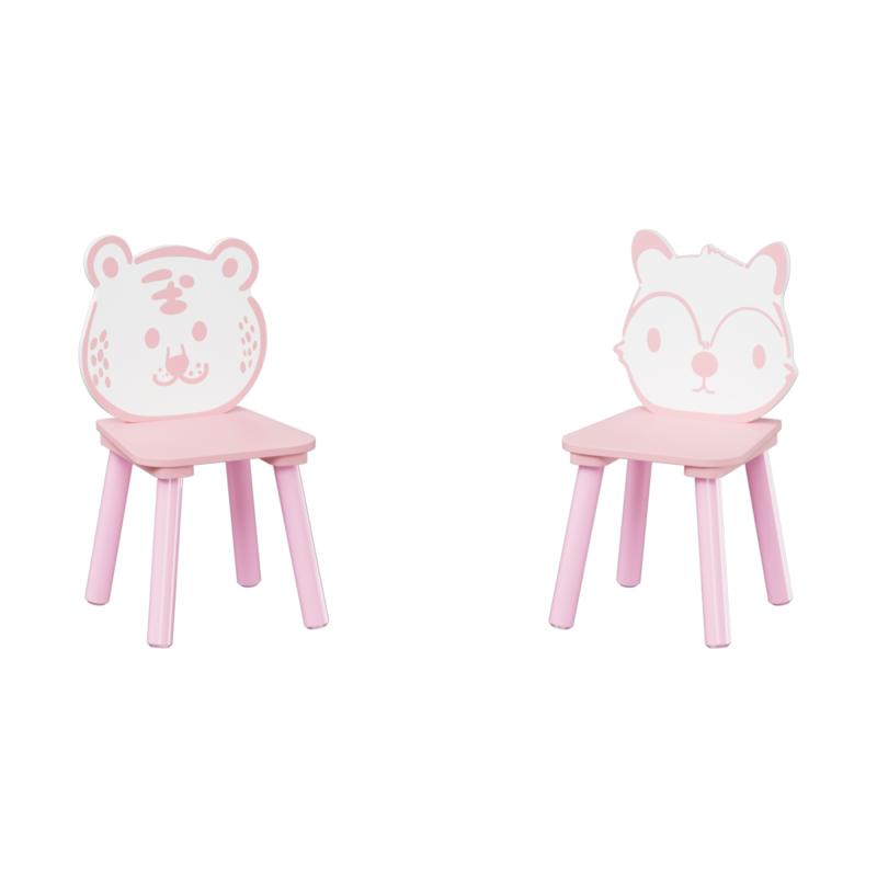 Kids Table and Chair Set, 3-Piece Wooden Toddler Desk with Animal Backrest, Activity Table for Drawing, Learning,Playroom or Nursery(Pink&White)