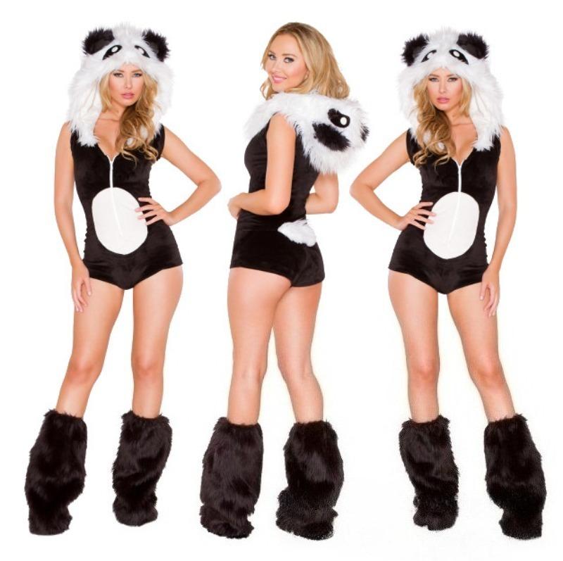 Woman Sexy Animals Costume Bunny White Leopard Fox Roleplay Outfit Hooded Dress with Tail Carnival Halloween Cosplay Party
