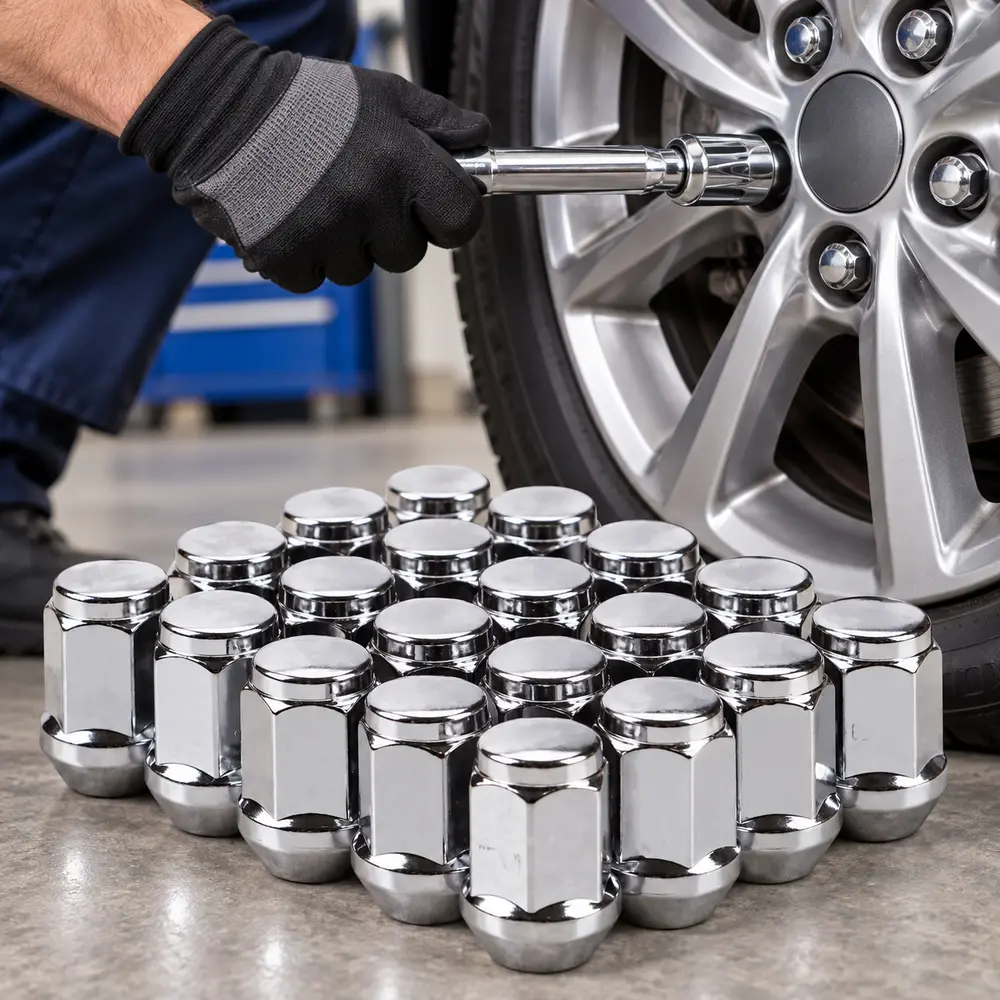 20 Pack M12 x 1.5 Wheel Lug Nuts with 19mm Hex, One-Piece Forged Chrome Construction and Corrosion-Resistant Finish for Compatible Passenger Vehicle Wheel Installation - Organized Kit Designed for Convenient Installation and Storage