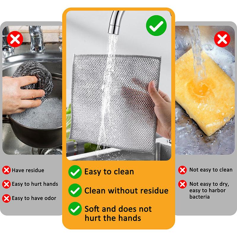 Double-Layer Kitchen Dish Towels, 8/12/18pcs Multipurpose Reusable Steel Wire Cleaning Cloth, Powerful Cleaning Mesh Dishwashing Rag for Cookware, Sinks, Dishes, Stove Tops, Soft Cleaning Towel