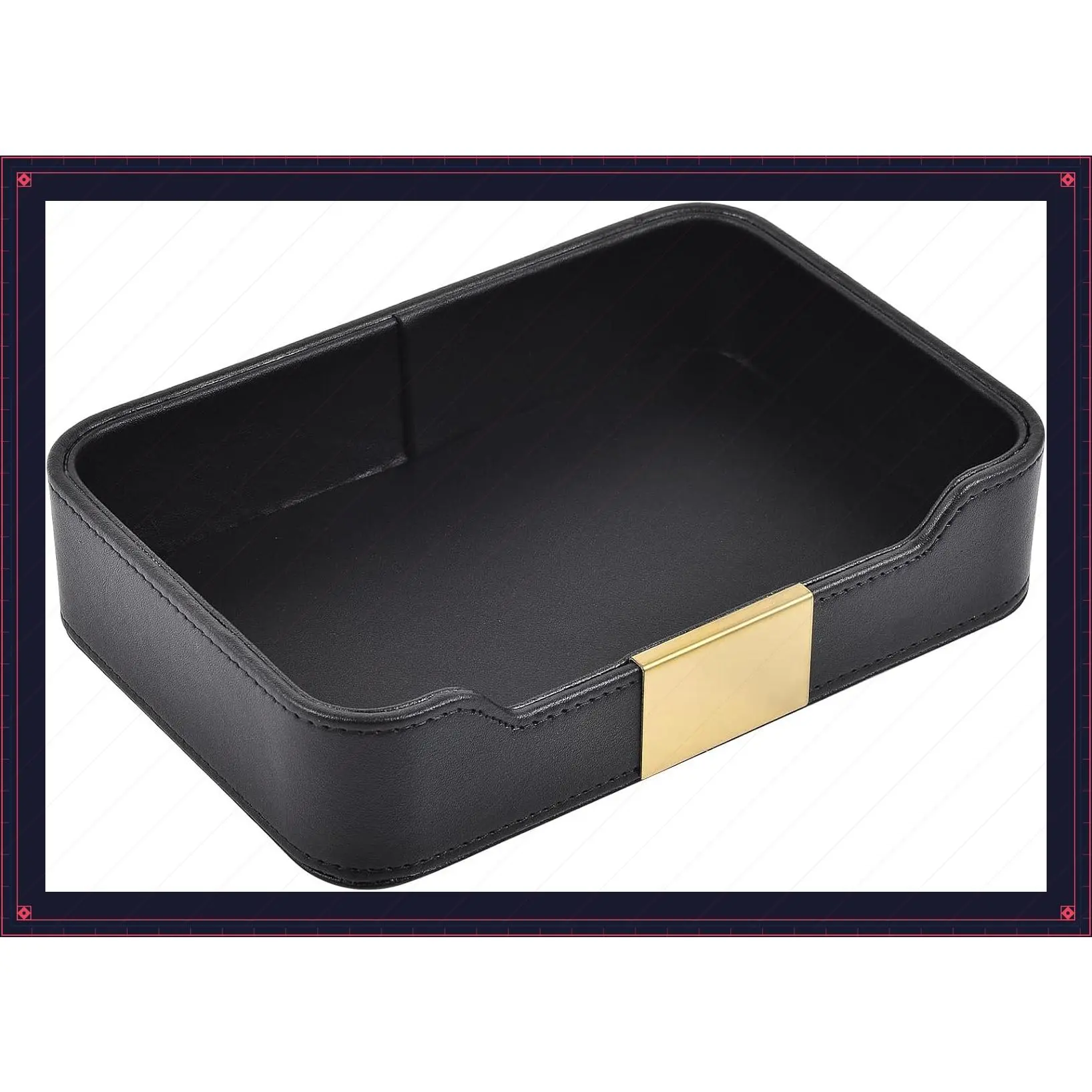 Luxury Leather Valet Tray - Desktop Storage Organizer, Bedside Catchall for Jewelry, Watch, Keys, Phone, Wallet, Cosmetics, Pens & Remote, BlackGift