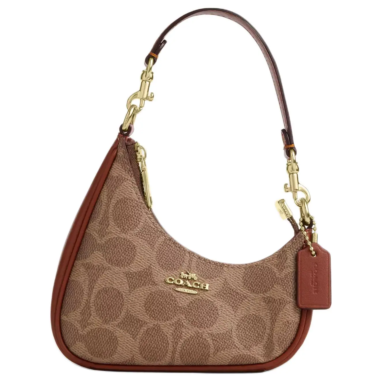 COACH Teri 14 Mini Crossbody Bag for Women – Metallic Logo Coated Canvas and Leather, Caramel Fashion Bags Fashionable Versatile Purse