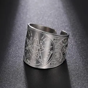 LIKGREAT Amulet Protection Ring Tetragrammaton Pentagram Finger Rings for Men Women Stainless Steel Jewely Witchcraft Pagan Gift