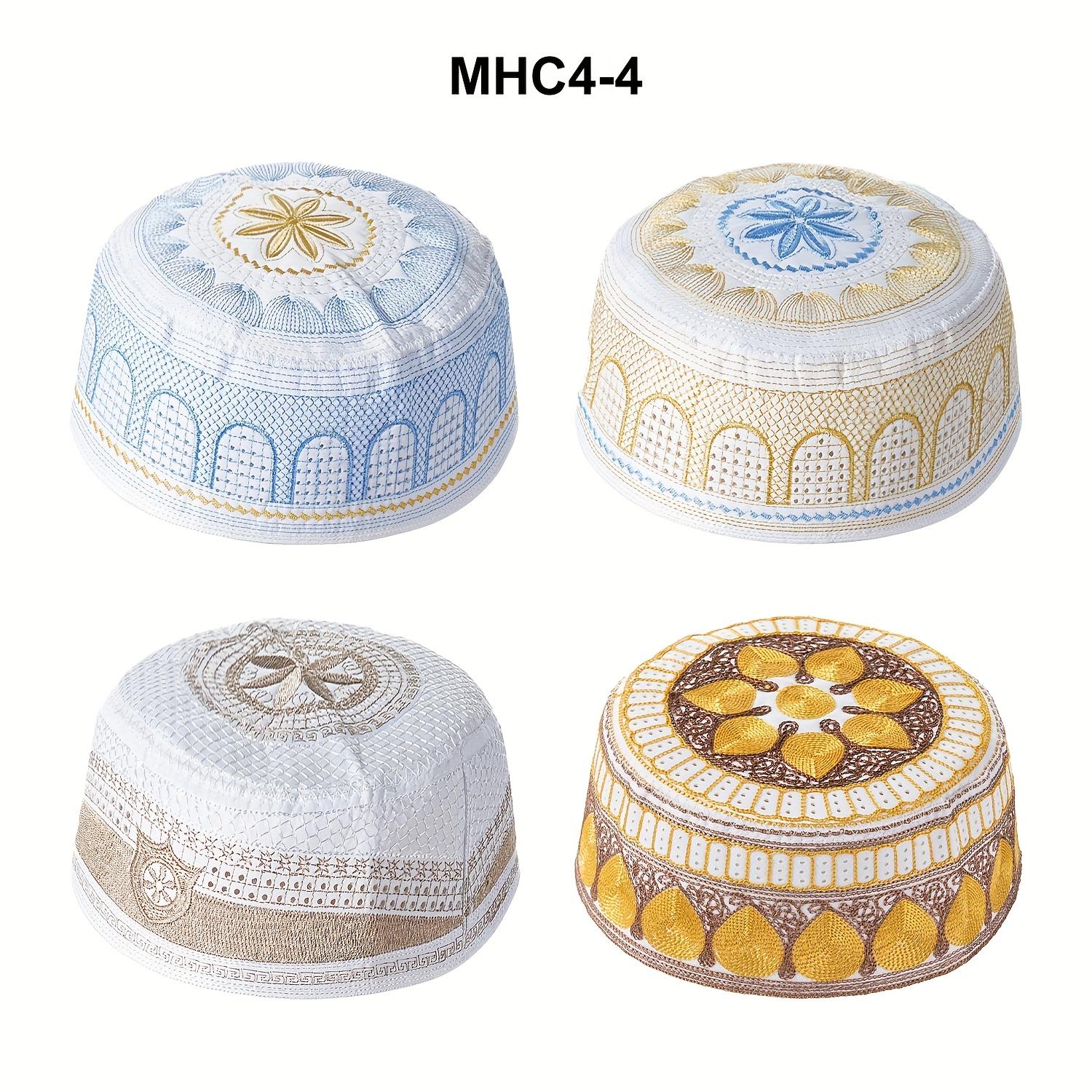 4pcs/set New Muslim Men Prayer Cap Hat Embroidery Leisure Cap Men Headscarf Turban Saudi Cap