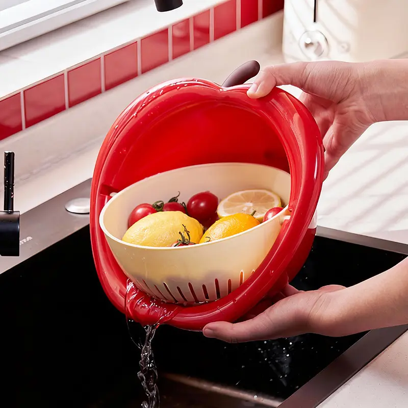 Cute Fruit Shaped Fruit Colander Basket, Thickened Vertical Draining Bowl with Ventilated Drain Holes, No Water Accumulation Kitchen Storage Organizer Decor for Fruits Vegetables Washing