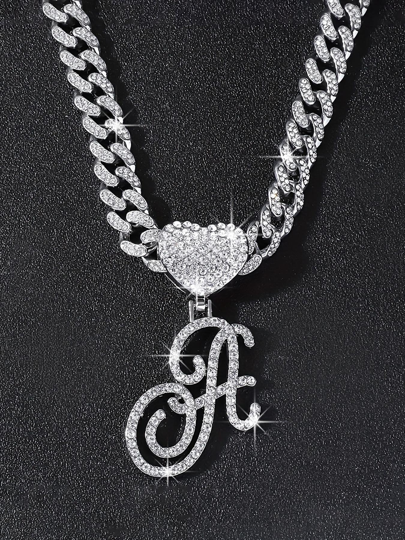 Rhinestone Decorated Letter Design Pendant Necklace, Fashion Jewelry for Party, Daily Clothing Decor, Trendy All-match & Exquisite Jewelry for Birthday Gift, Fashionable Rhinestone Decorated