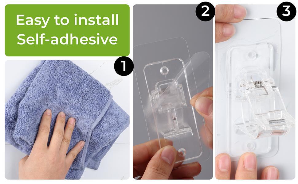 No Drill Needed Curtain Rod Holders, Enhanced Self Adhesive Rod Brackets, Multipurpose Nail-Free Stick on Curtain Rod Hooks, Curtain Hangers for Dorm, Bathroom, Bedroom, Livingroom Decor