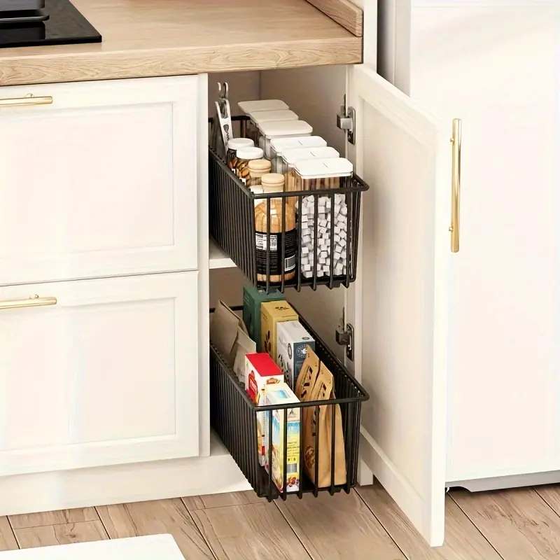 A Pull-Out Cabinet Storage Box with Sliding Drawers, Suitable for Kitchen, Spice Rack, And Bathroom. No Drilling Required, Available in Two Models, Perfect for Christmas And Halloween Gifts