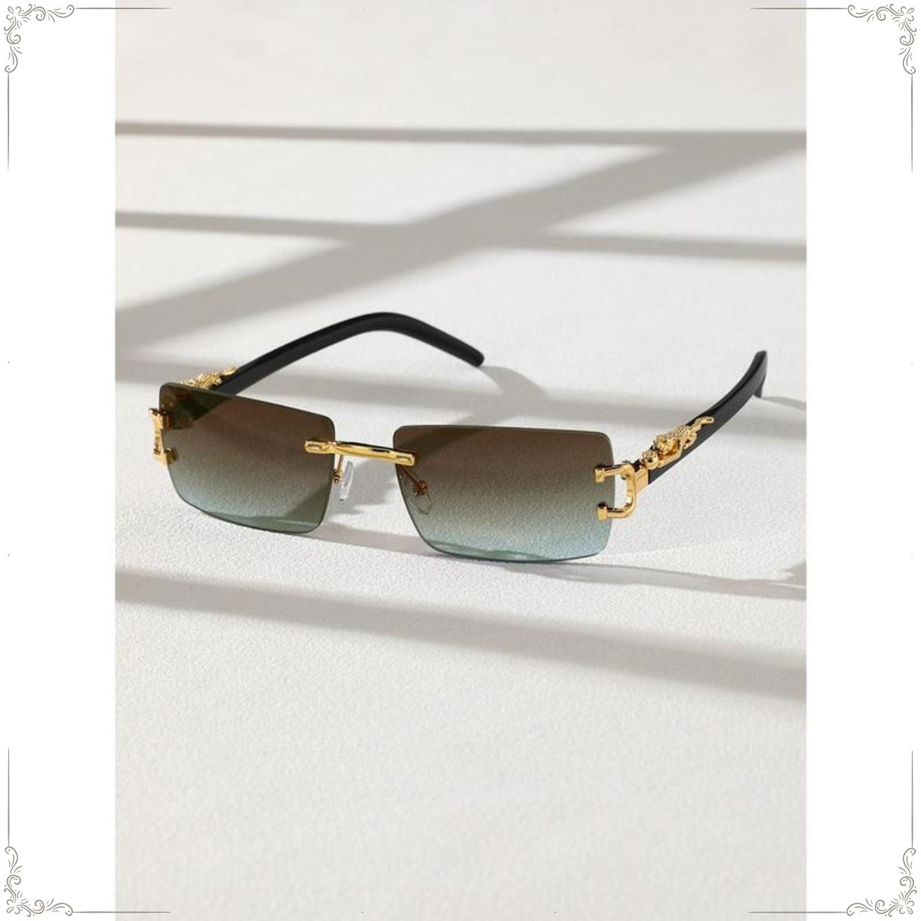 2 Pack Frameless Sunglasses Retro Decorative Glasses Leopard Luxury Metal Sunglasses For Travel Driving