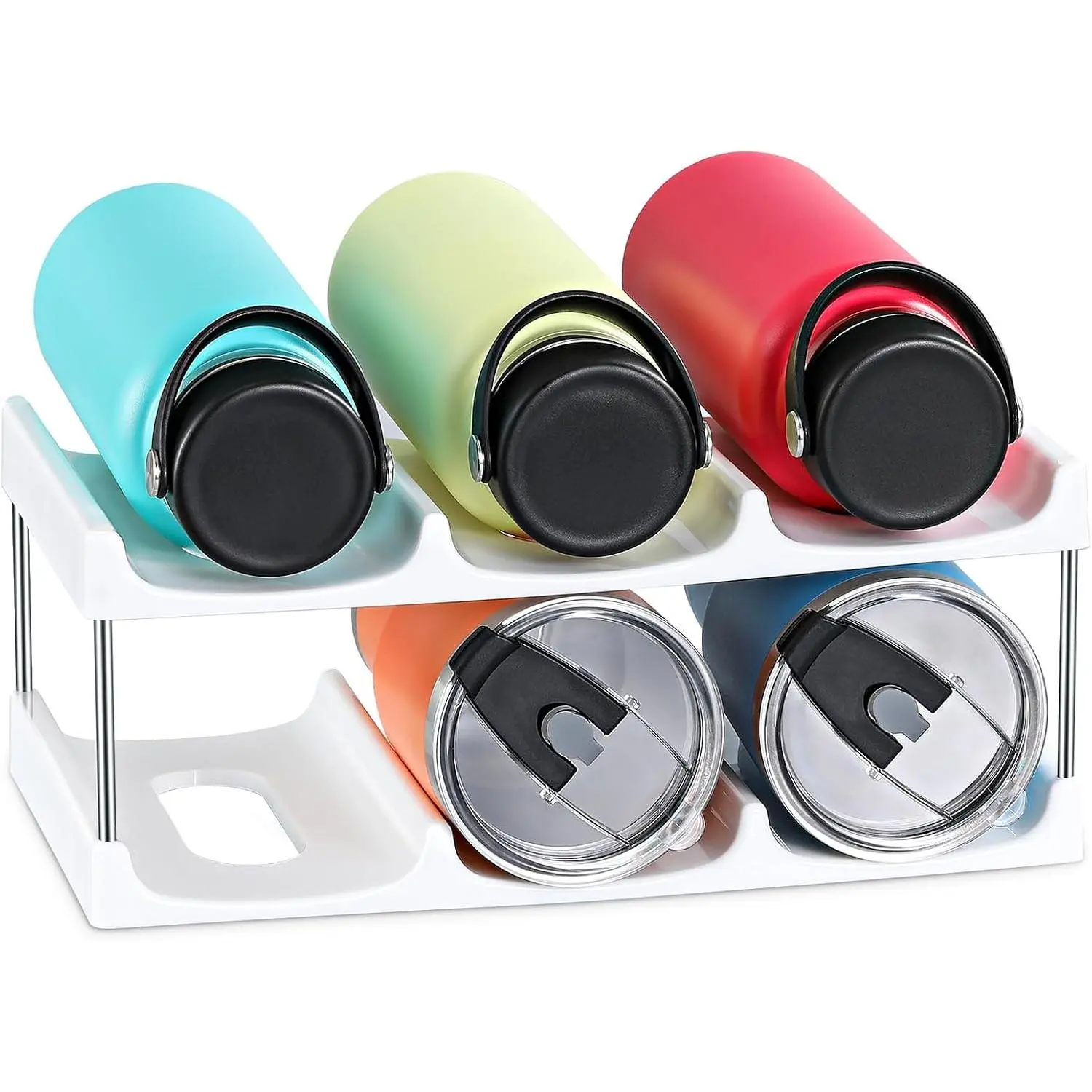 Stackable Water Bottle Organizer Holder - for  & Others' Large Tumbler Organization - White Plastic  Rack, Bottle Holder for  Countertop Fridge Pantry Shelf, 2 Tier Hold 6