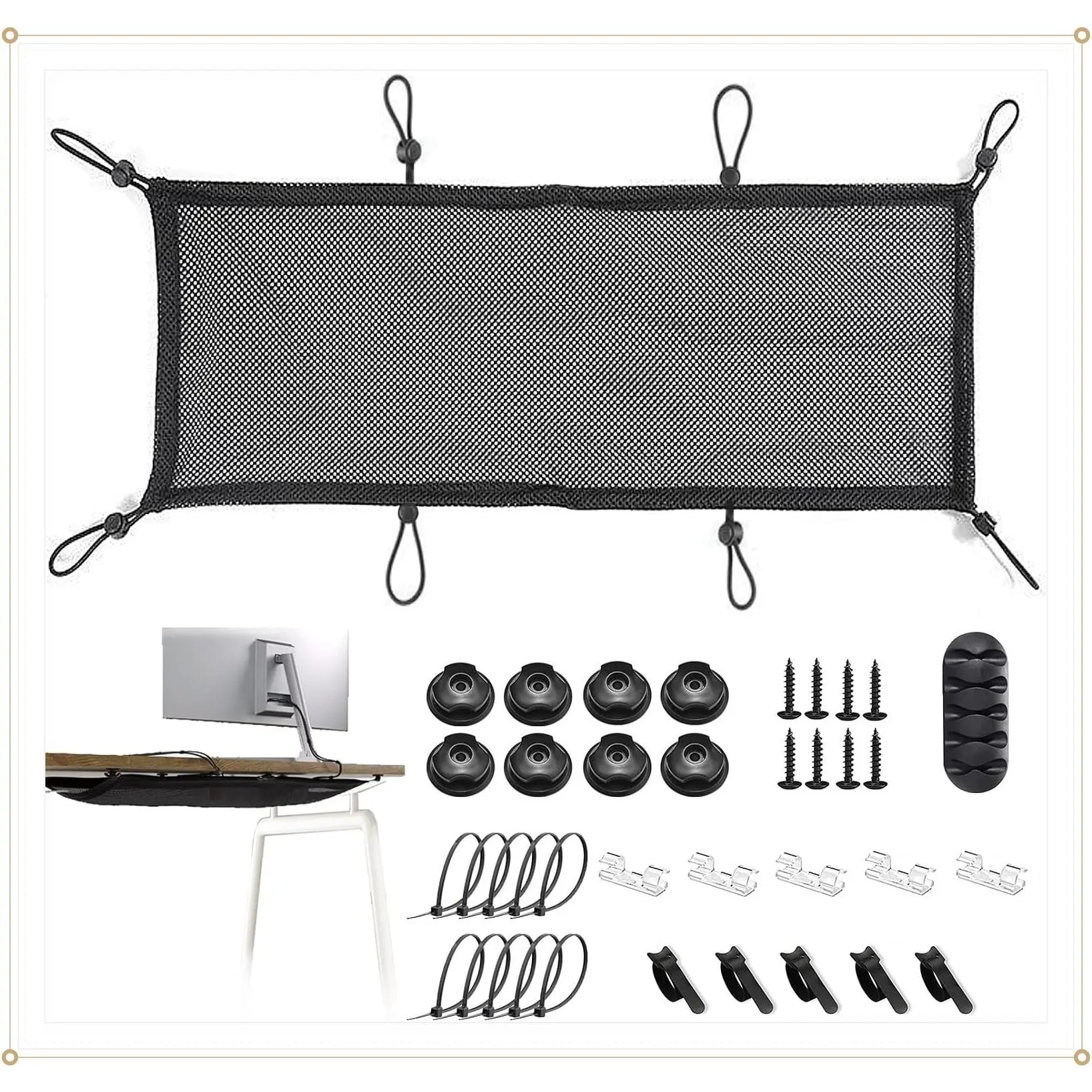 36PCS Under Desk Cable Management Net, Mesh Wire Organizer, Flexible Cord Hiders, Extra Large Capacity, Fits Most TablesGift