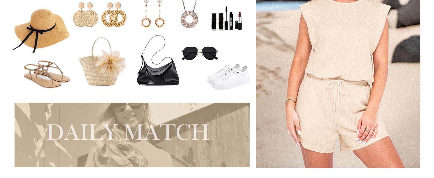 GRECERELLE Rompers For Women 2026 Summer Cap Sleeve Adjustable Drawstring Waistband Cozy Lounge Short Jumpsuit With Pocket