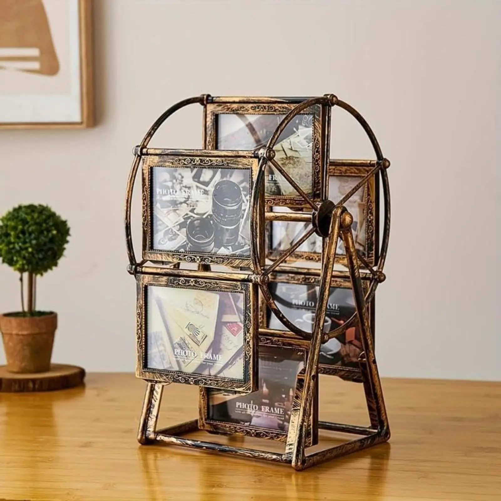 Retro Vintage Rotating Ferris Wheel Picture Frame, Personalized Family Photo Frame Shows for 12 Photos Home Décor Christmas Birthday Gifts