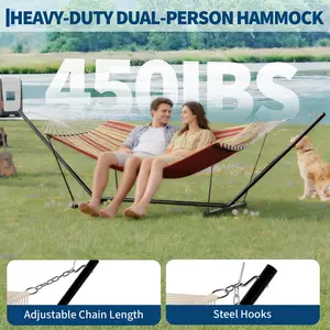 Heavy Duty Double Hammock Set with Stand and Pillows, Holds Up to 450 lbs, Equipped with Balance Rope, Perfect for Backyard, Poolside and Outdoor Relaxation-party gift