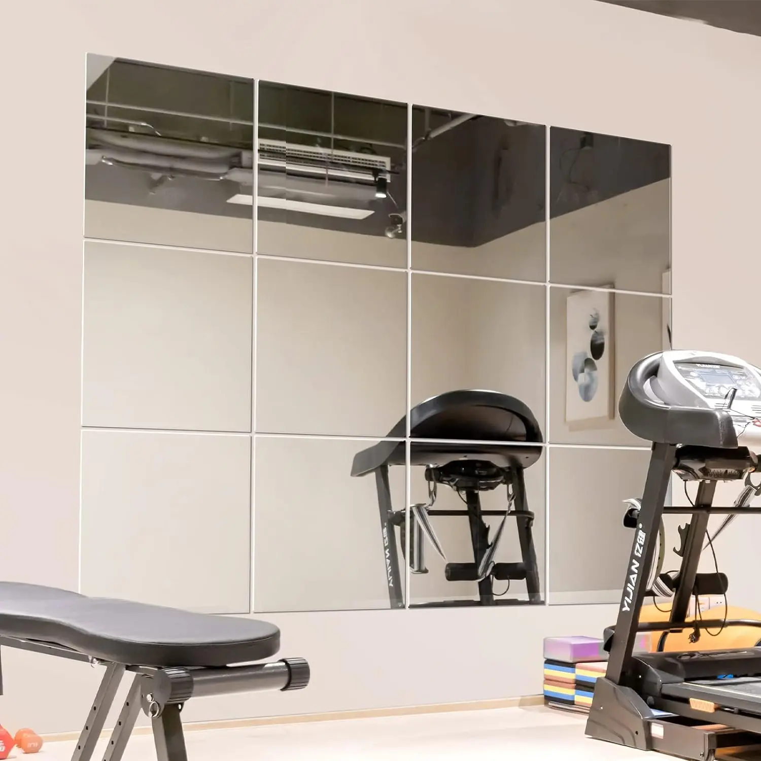 Wall Mirror for  Gym Mirror, Full Length Mirrors Wall Mounted, Frameless Full  Mirror Tiles for Wall, Door, Garage, 12" x12PCS
