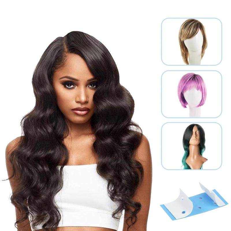 Wig Tape Strips Waterproof Double-Sided Wig Tape for Lace Wig Blue Adhesive Tape for Wigs Toupees Hair Pieces and Hair Extension Toupees Strong Hold Extra Bold Ultra Clear Hair Tape with Hole