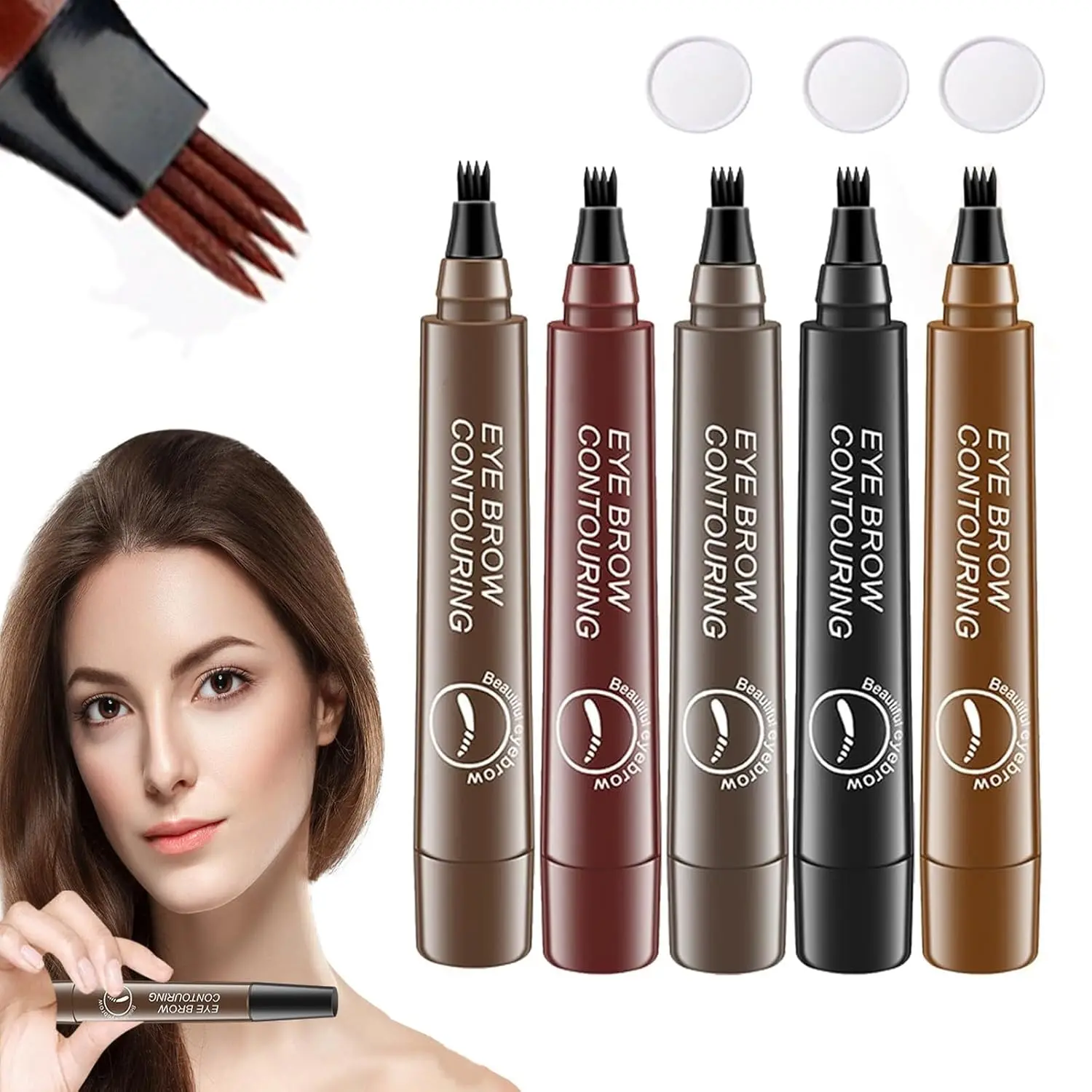 Waterproof 4-Tip Beard & Eyebrow Pen for Women & Men, 2026 Upgraded Long-Lasting Makeup Tool with Natural Hair-Like Strokes, Gap-Filling Contouring Pencil