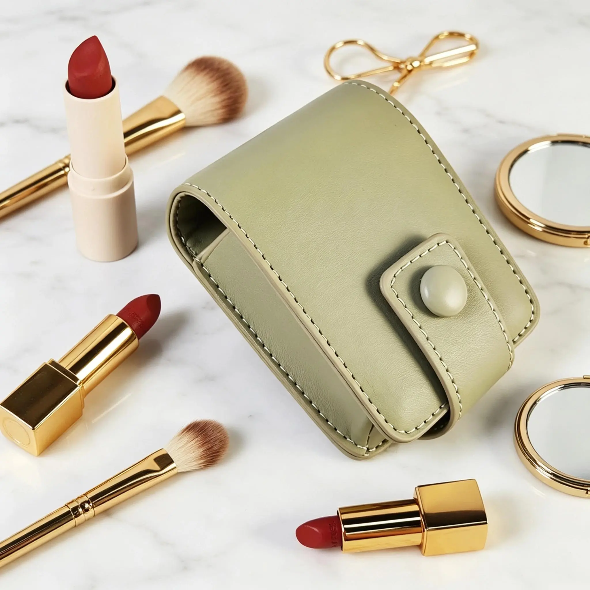 2026 Mini PU Leather Lipstick Case with Mirror, Portable Lip Gloss Holder Cosmetic Pouch, Compact Travel Purse Organizer for On-the-Go Touch Ups tiktokshopbacktoschool