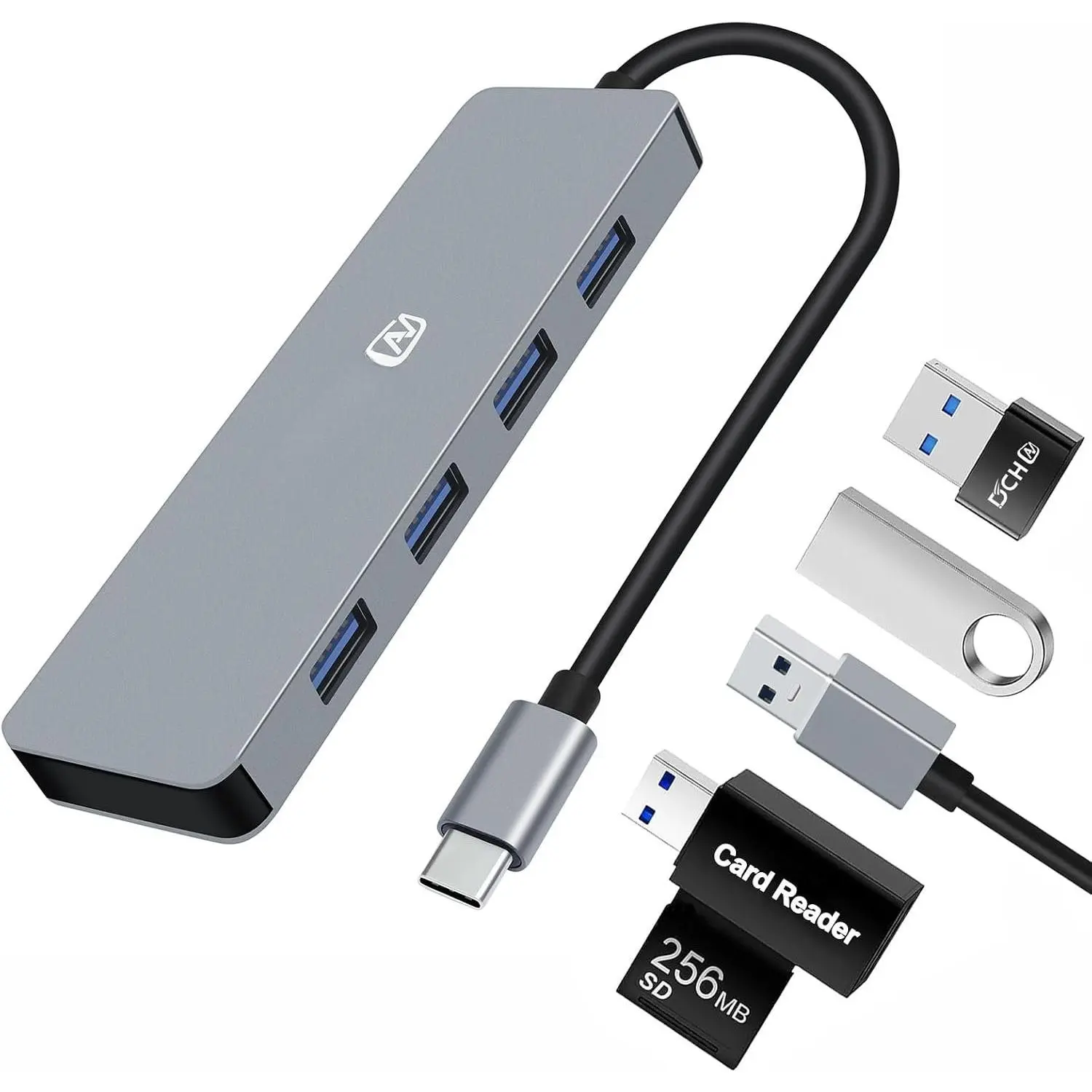 USB-C Hub, Compact High-Speed 4-Port USB 3.0 Splitter Adapter for Laptops, Desktops, Printers, External Hard Drives, Keyboards – Compatible with Windows 11, XP, Linux, Chrome, Ideal for Work