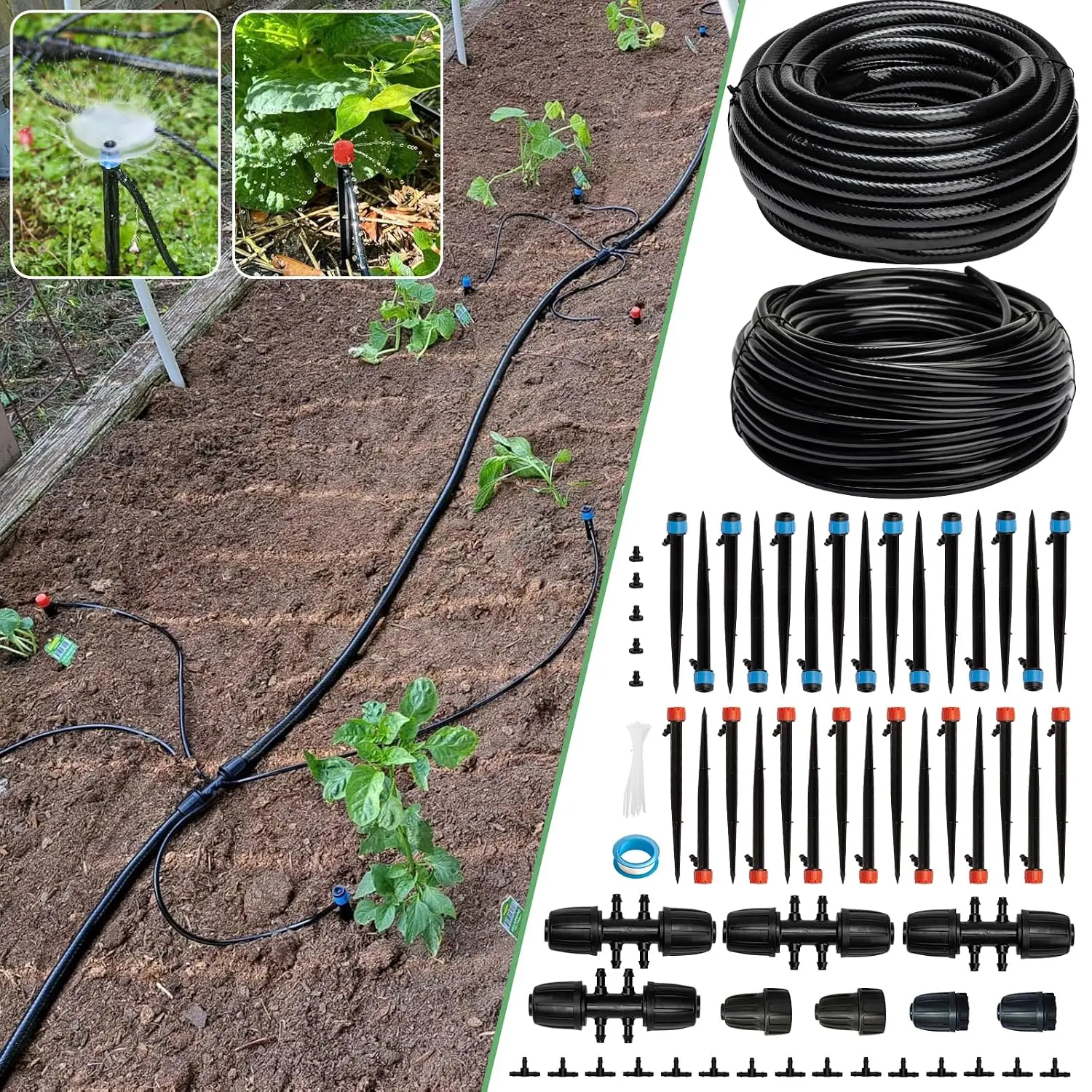 240FT Drip Irrigation System Kit, Automatic Garden Watering System for , Greenhouse, Yard, Lawn, with 1/2 inch 1/4 inch Irrigation Tubing Hose and Accessories