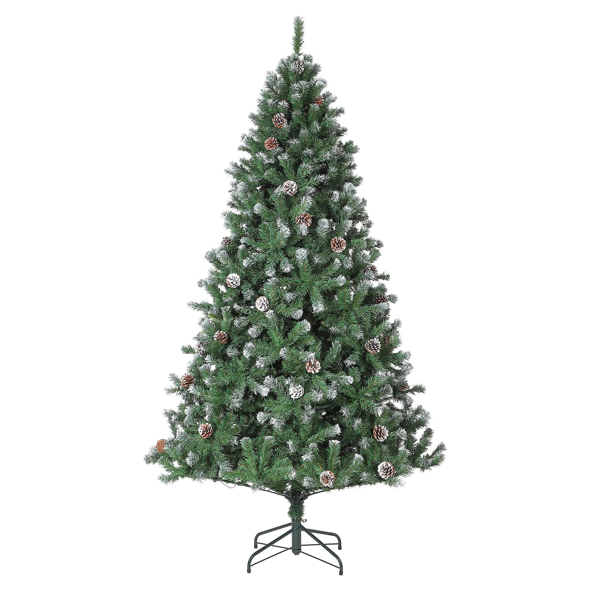 Pre-Lit Snow Flocked Artificial Christmas Tree with Pine Cones – 4.5ft 150 Warm LED Lights, 450 PVC/PE Hints, Hinged Sections, Sturdy Metal Stand – Realistic Holiday Xmas Tree for Home, Office, Party